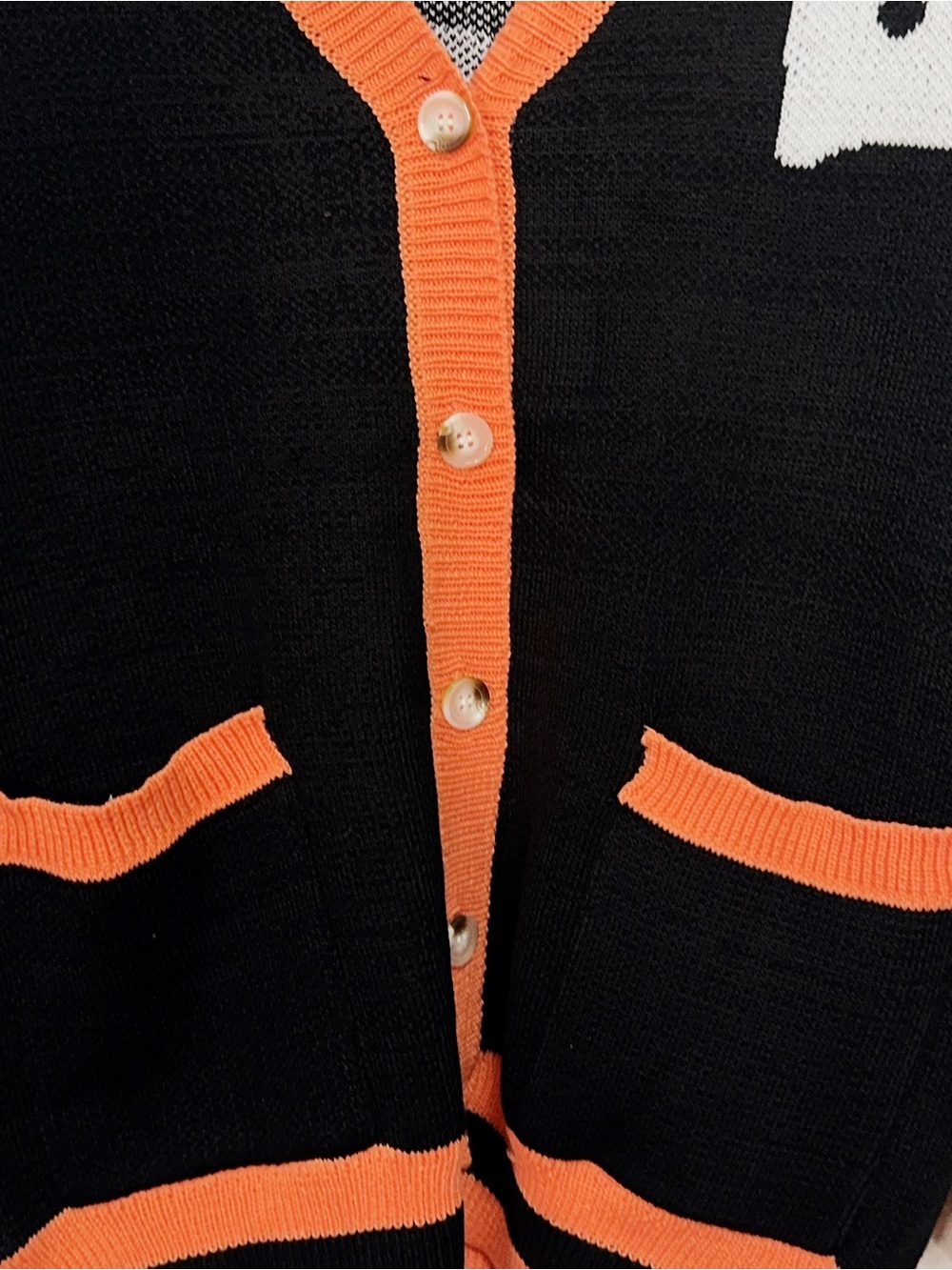 Miss Sparkling Halloween Ghost Boo Black Orange Oversized Button Cardigan Sweate - Picture 3 of 7